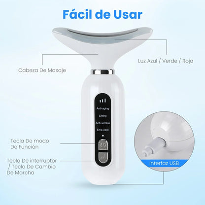 LumiLift Pro: Masajeador Facial Antiedad con Calor, Masaje y Luz Multicolor para Rejuvenecimiento Completo