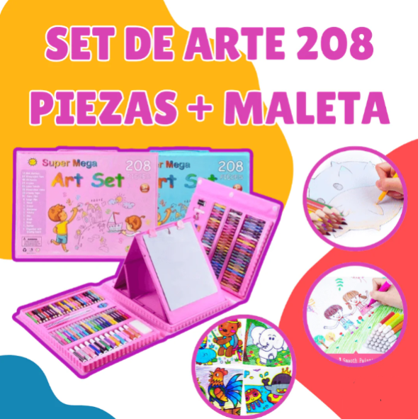 Set de Arte Infantil de 208 Piezas - No Tóxico, Seguro y Completo para Pintura y Dibujo - Ideal para Niños Creativos